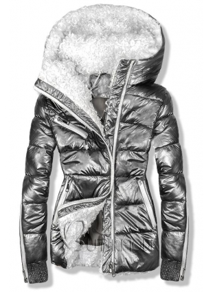 Ezüstszürke színű fémes téli dzseki