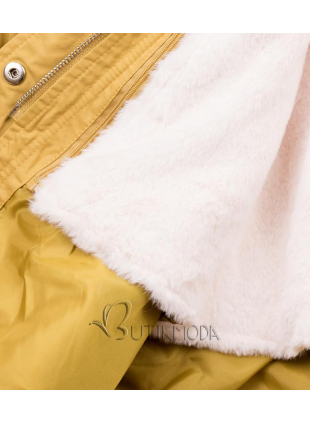 Parka kabát meleg, plüss béléssel - mustársárga színű