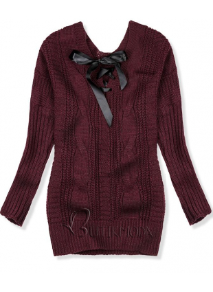 Bordó színű kötött pulóver masnival