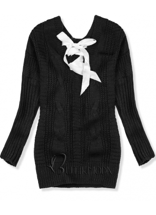 Fekete színű kötött pulóver masnival