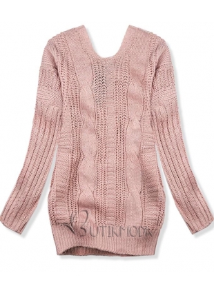 Rózsaszínű kötött pulóver masnival