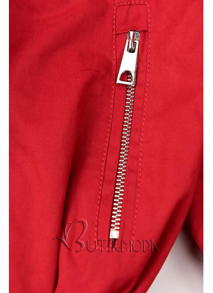 Piros színű parka kabát, meleg plüss béléssel