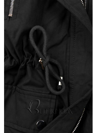 Fekete színű parka kabát, meleg plüss béléssel