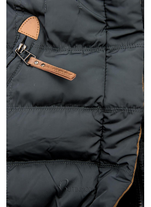 Szürke színű téli steppelt kabát plüssel