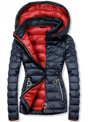Kék és piros színű steppelt kabát