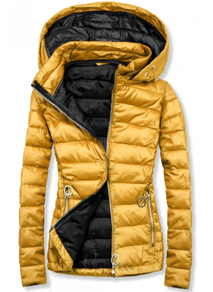 Sárga és fekete színű steppelt kabát