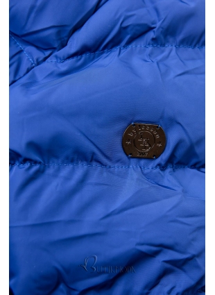 Kék színű téli steppelt kabát plüssel