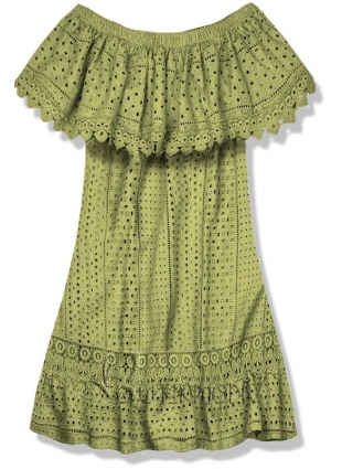 Olivazöld színű off shoulder ruha