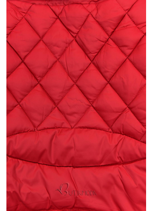 Piros színű steppelt téli kabát