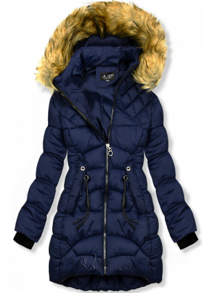 Sötétkék színű steppelt téli kabát