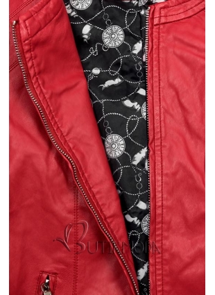 Piros színű zsebes műbőr dzseki