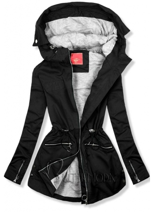 Fekete színű kapucnis parka kabát