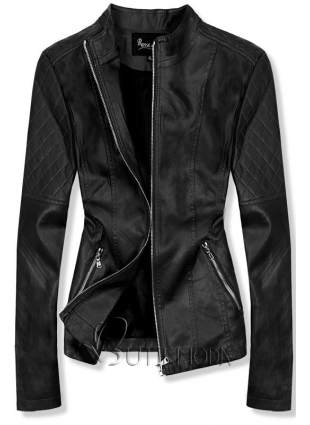 Fekete színű műbőr dzseki Plus Size