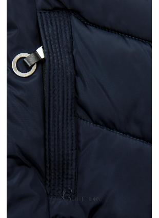 Kék színű steppelt kabát műszőrmével