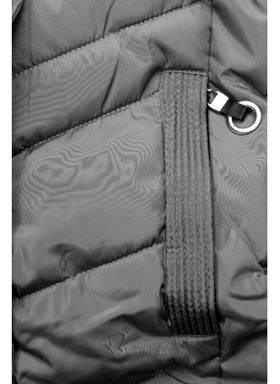 Szürke színű steppelt kabát műszőrmével