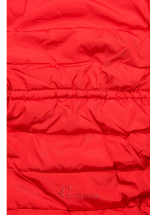 Piros színű téli kabát hosszított ujjakkal
