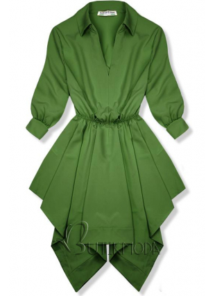 Zöld színű ingruha, aszimmetrikus szoknyával