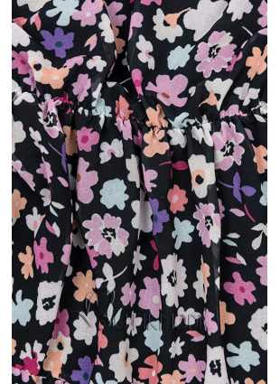 Fekete és lila színű virágmintás ruha