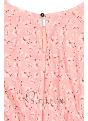 Rózsaszínű virágmintás maxi ruha