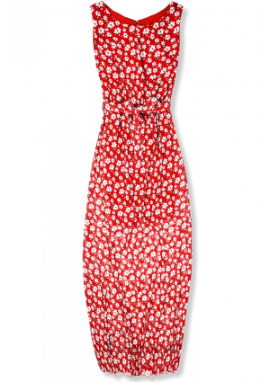 Piros színű virágmintás maxi ruha