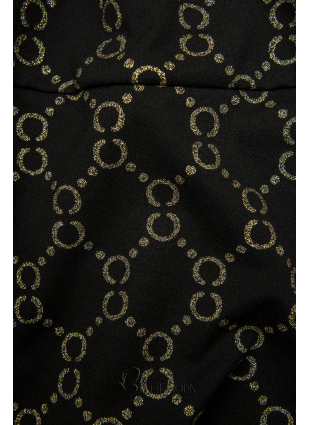 Fekete színű ruha, aranysárga színű nyomott mintával