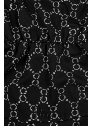 Fekete színű ruha, ezüstszürke színű nyomott mintával