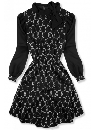 Fekete színű ruha, ezüstszürke színű nyomott mintával