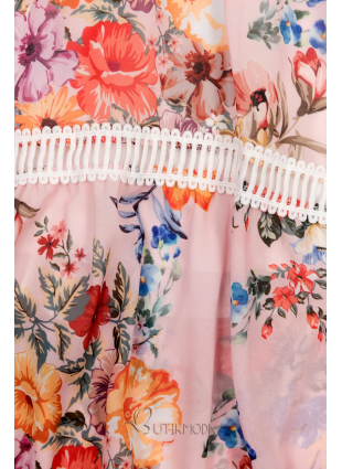 Rózsaszínű virágmintás aszimmetrikus ruha