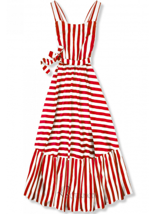 Piros és fehér színű, tengerész stílusú maxi ruha