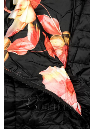 Fekete színű dzseki, virágmintás béléssel LHD