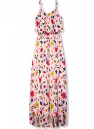 Púderrózsaszínű virágmintás maxi ruha