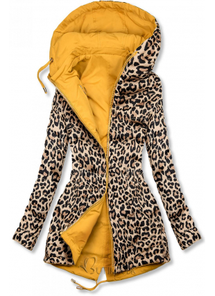 Sárga színű kifordítható parka leopárd mintával