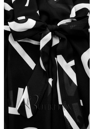 Fekete színű midi ruha, betűs nyomott mintával