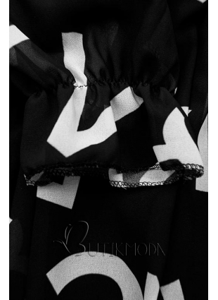 Fekete színű midi ruha, betűs nyomott mintával