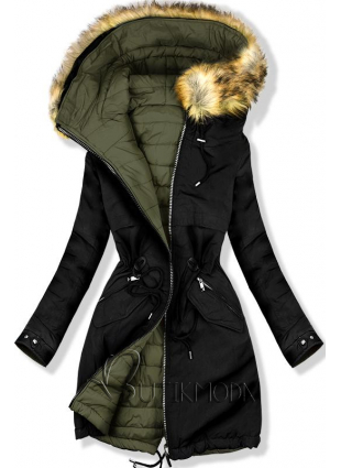 Fekete és kheki színű kifordítható kabát