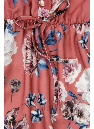 Virágmintás midi ruha - téglavörös színű