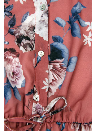 Virágmintás midi ruha - téglavörös színű