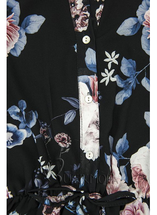 Virágmintás midi ruha - fekete színű