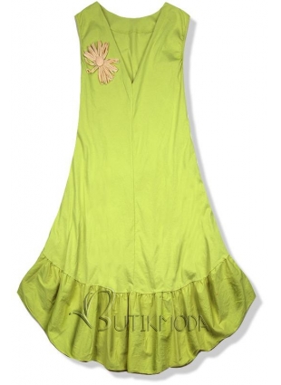 Pisztáciazöld színű ruha brossal