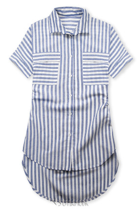 Csíkos pamut ingruha - fehér/kék színű