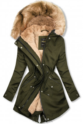 Khaki színű téli kabát levehető béléssel