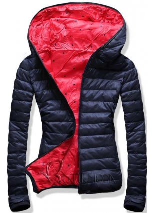 Kifordítható sötétkék/piros színű kabát B3510-15