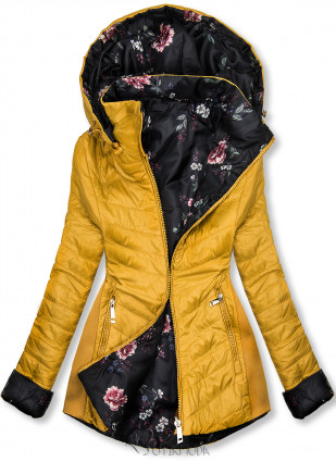 Sárga színű és virágmintás kifordítható kabát