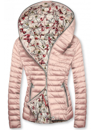 Rózsaszínű steppelt dzseki kapucnival