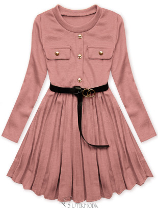 Vintage rózsaszínű lány ruha övvel
