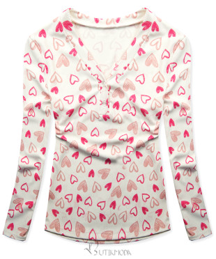 Szívecskés nyomott mintával ellátott póló HEART10 - fehér/rózsaszínű
