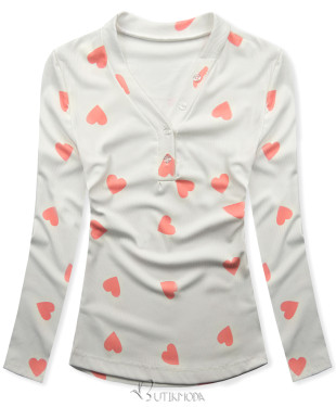 Szívecskés nyomott mintával ellátott póló HEART4 - fehér/apricot színű