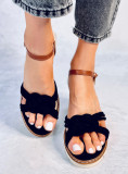 Női velúr espadrilles szandál sarokkal - fekete színű