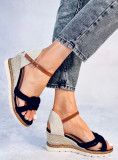 Női velúr espadrilles szandál sarokkal - fekete színű