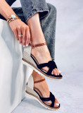 Női velúr espadrilles szandál sarokkal - fekete színű